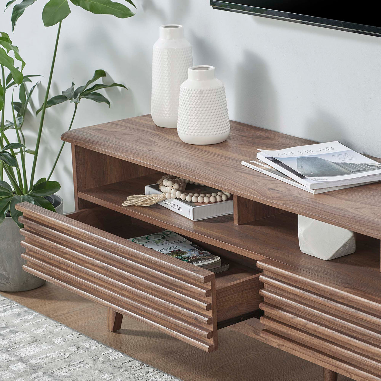 Ventra Tall TV Stand, Medium, Walnut