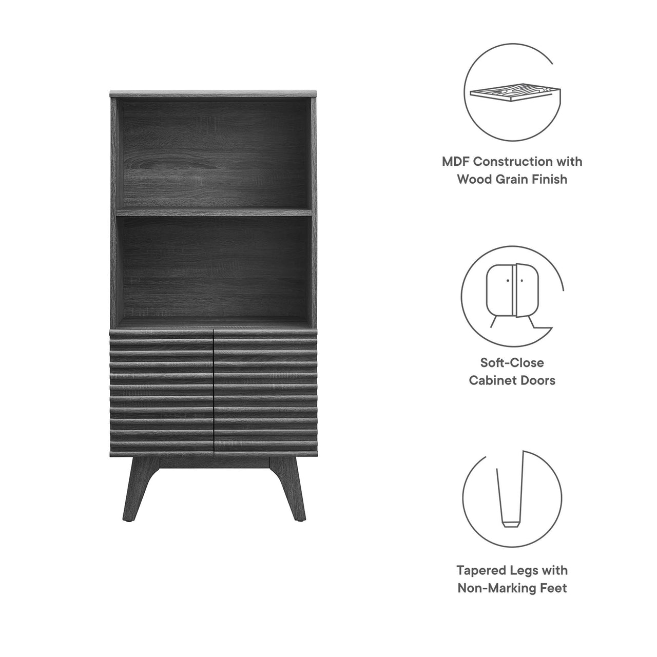 Ventra Display Cabinet Bookshelf, Charcoal