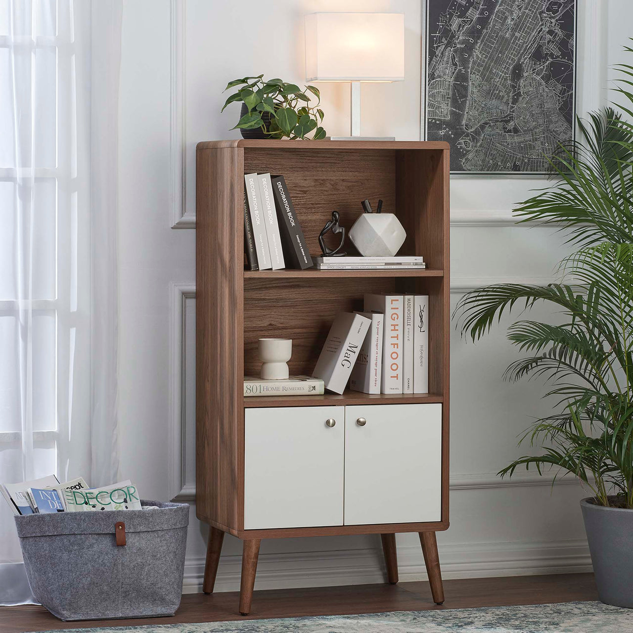 Erisen Display Cabinet Bookshelf, Walnut & White