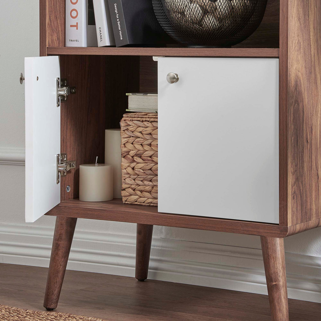 Erisen Display Cabinet Bookshelf, Walnut & White