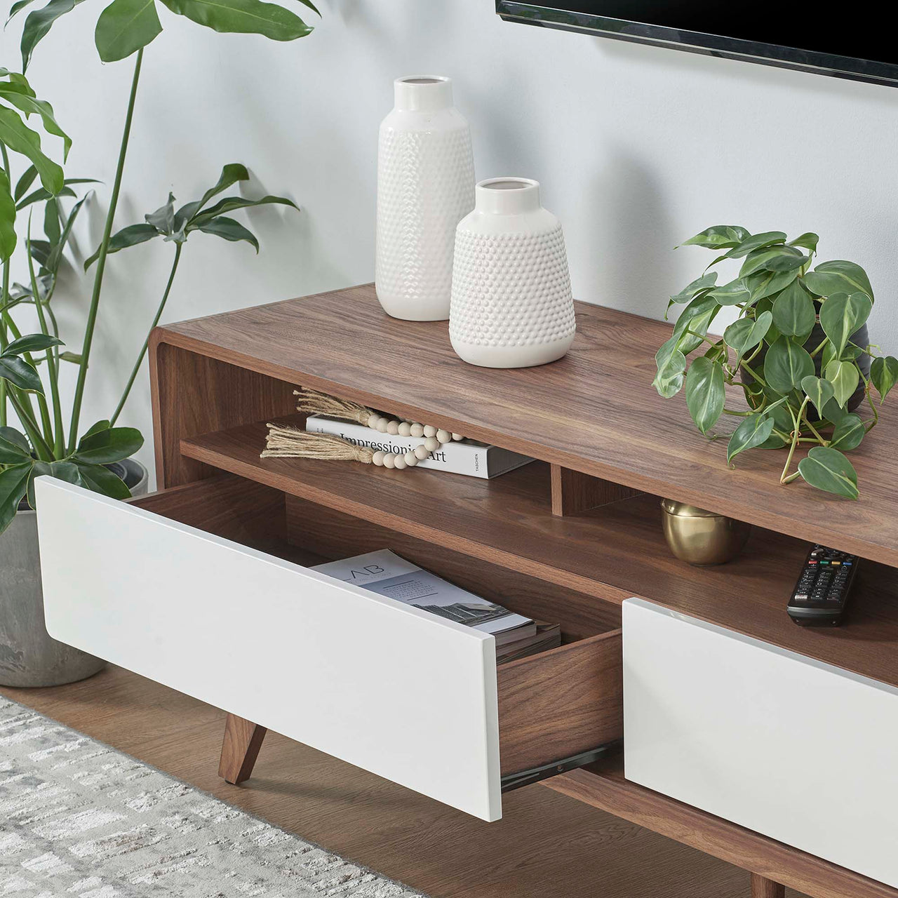 Erisen TV Stand, Medium, Walnut & White