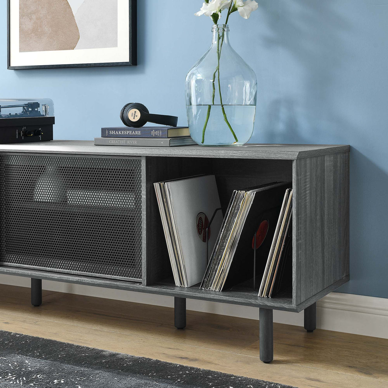 Cortina TV and Vinyl Stand, Large, Charcoal