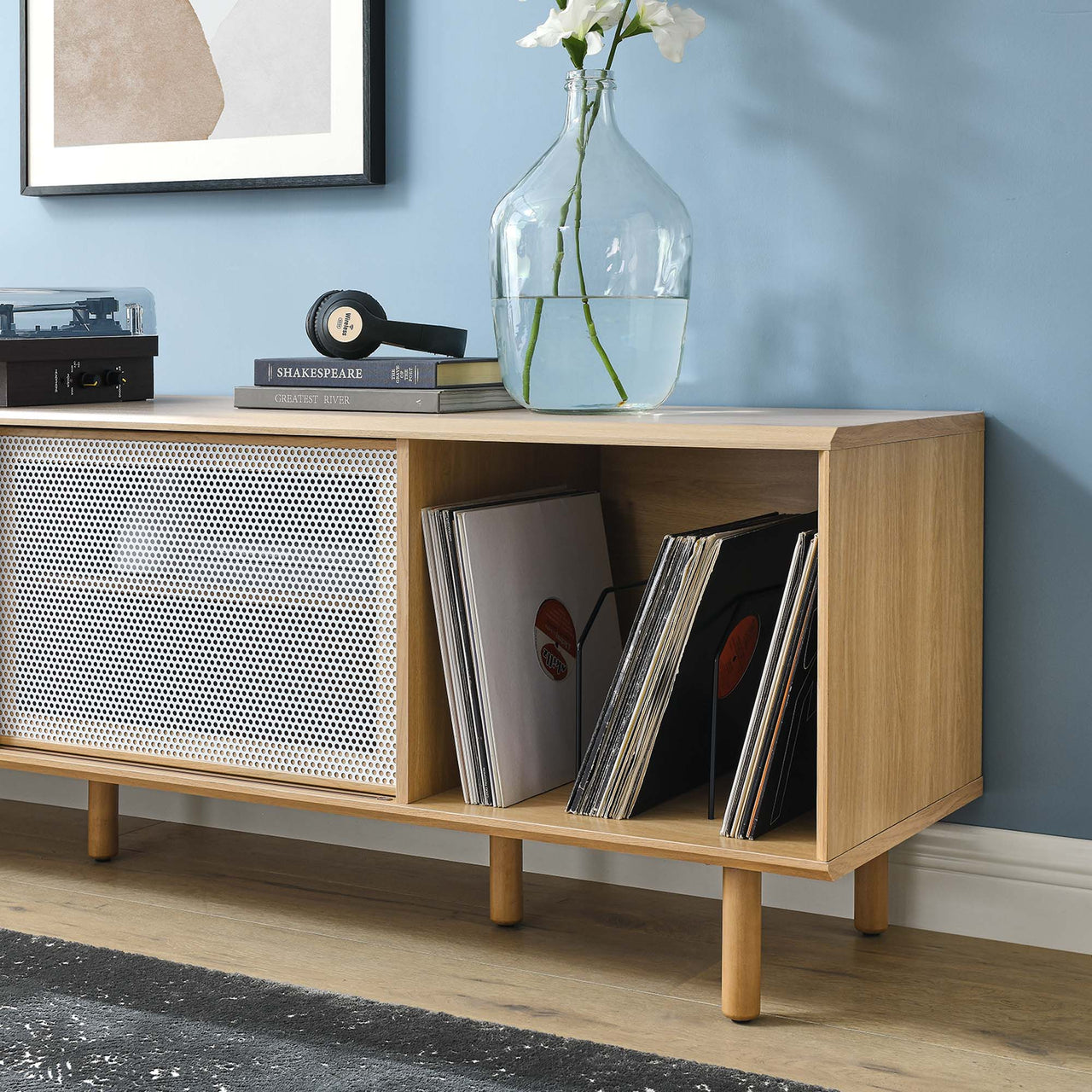 Cortina TV and Vinyl Stand, Large, Oak