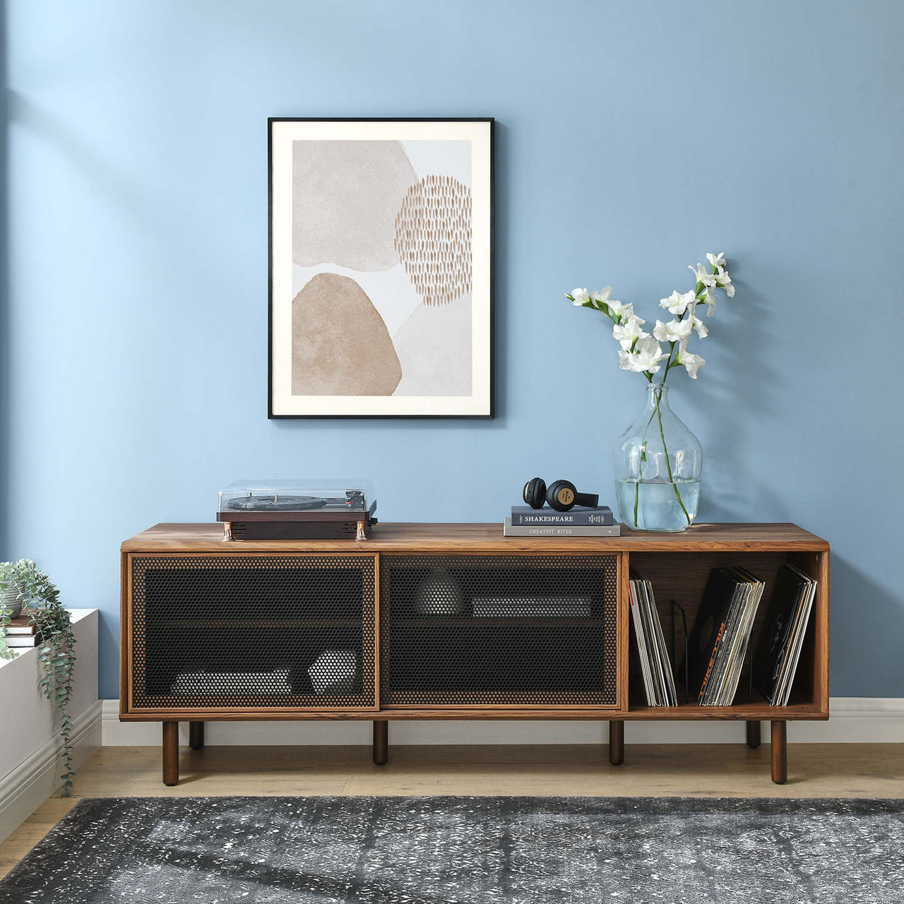 Cortina TV and Vinyl Stand, Large, Walnut