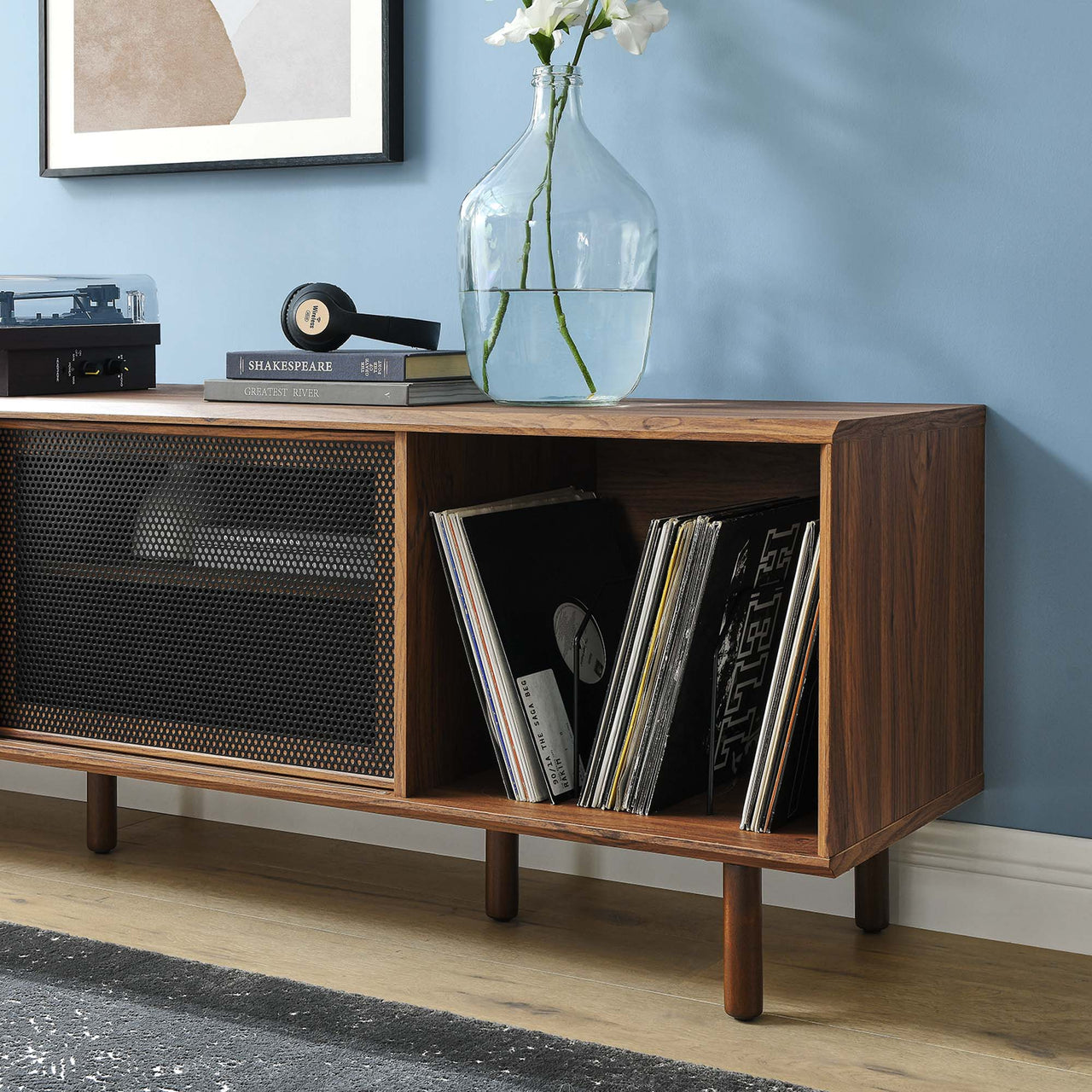 Cortina TV and Vinyl Stand, Large, Walnut