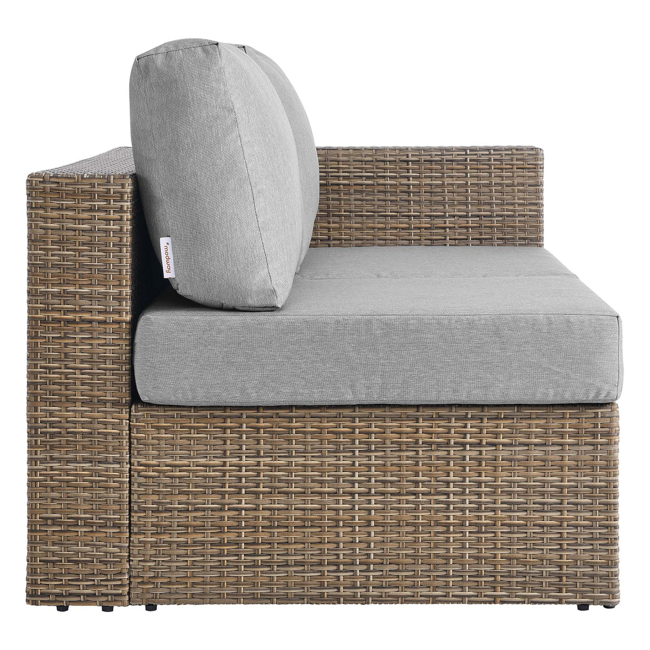 Conversation Alfresco Right-Arm Loveseat | Outdoor Modular Sectional Component, Cappuccino & Gray