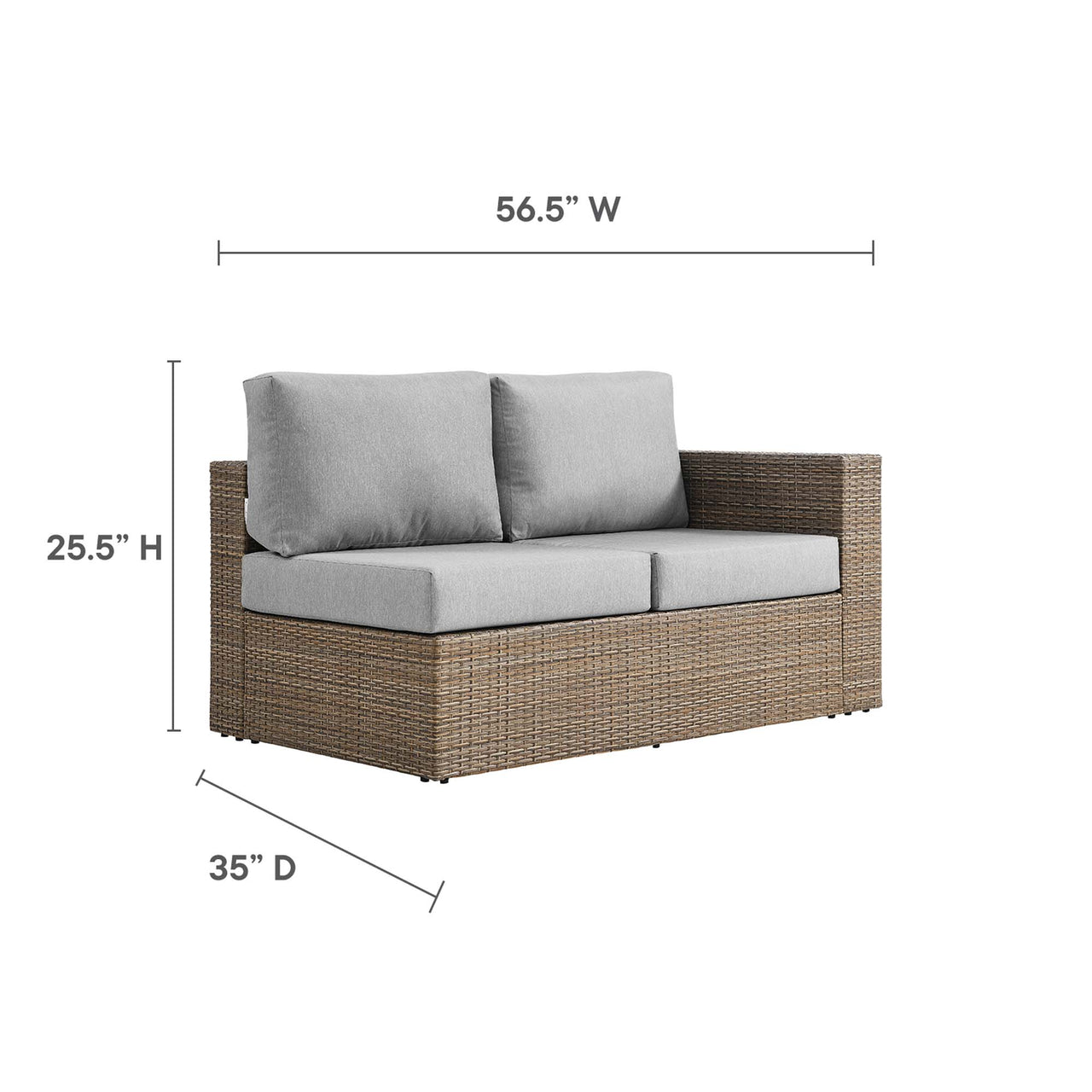 Conversation Alfresco Right-Arm Loveseat | Outdoor Modular Sectional Component, Cappuccino & Gray