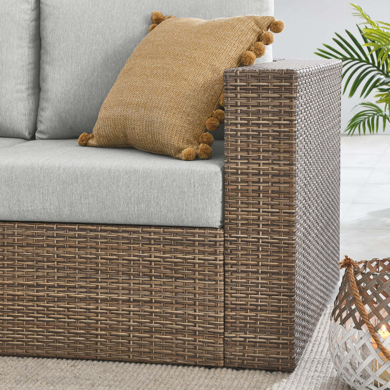 Conversation Alfresco Right-Arm Loveseat | Outdoor Modular Sectional Component, Cappuccino & Gray