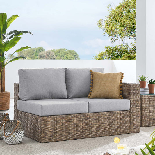 Conversation Alfresco Right-Arm Loveseat | Outdoor Modular Sectional Component, Cappuccino & Gray