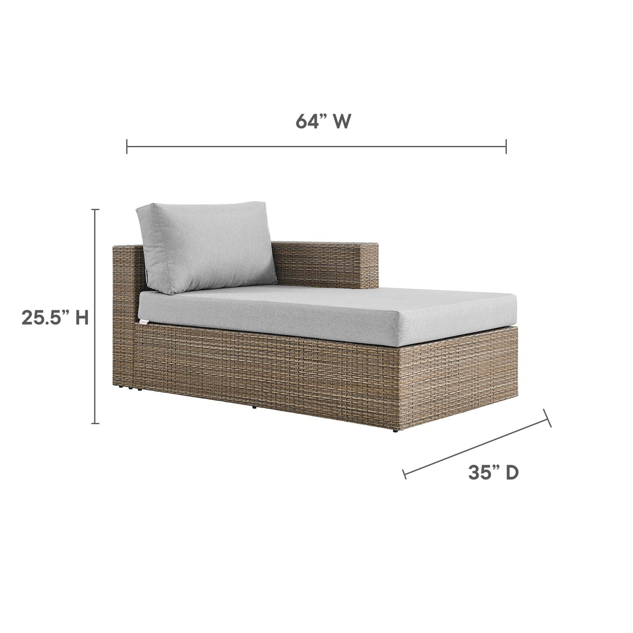 Conversation Alfresco Right-Arm Chaise | Outdoor Modular Sectional Component, Cappuccino & Gray