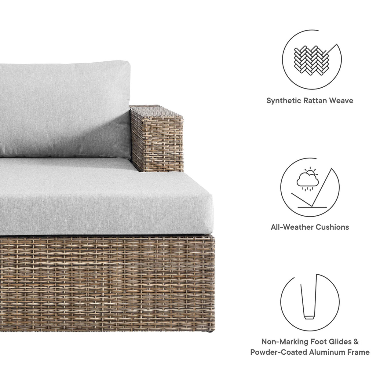 Conversation Alfresco Right-Arm Chaise | Outdoor Modular Sectional Component, Cappuccino & Gray