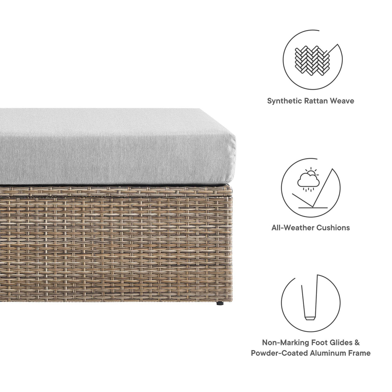 Conversation Alfresco Rectangle Ottoman, Cappuccino & Gray