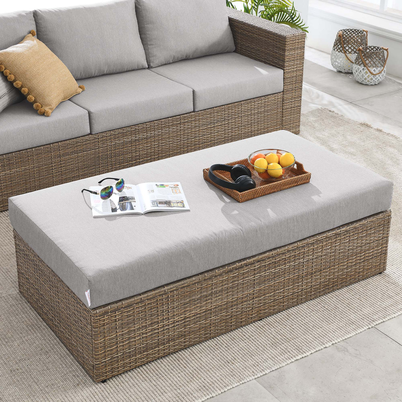 Conversation Alfresco Rectangle Ottoman, Cappuccino & Gray
