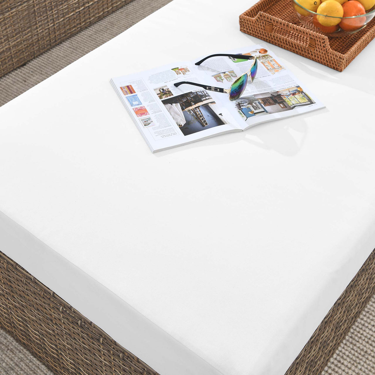 Conversation Alfresco Rectangle Ottoman, Cappuccino & White