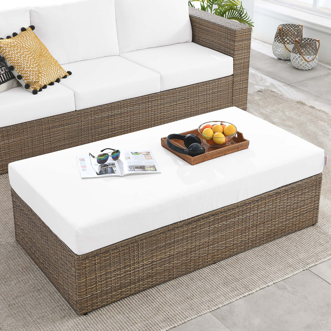 Conversation Alfresco Rectangle Ottoman, Cappuccino & White
