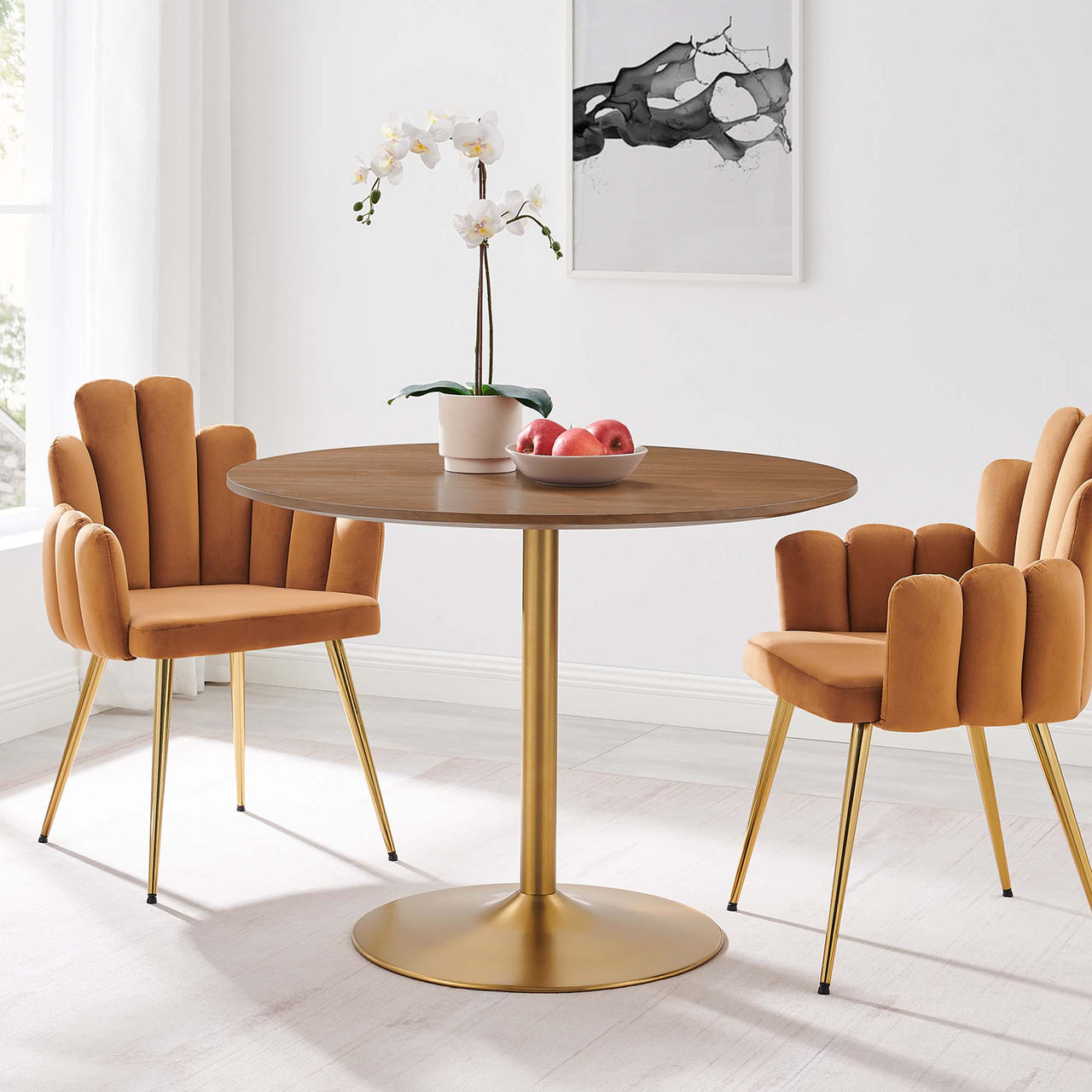Mesa Dining Table, Gold & Brown