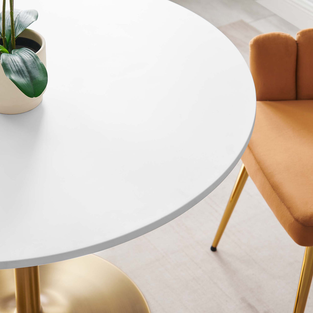 Mesa Dining Table, Gold & White