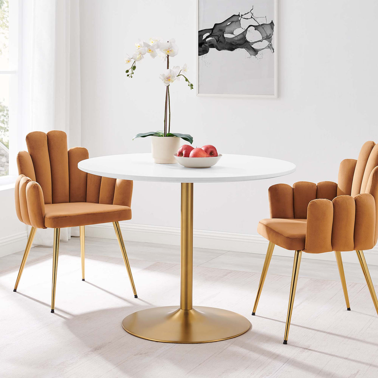 Mesa Dining Table, Gold & White