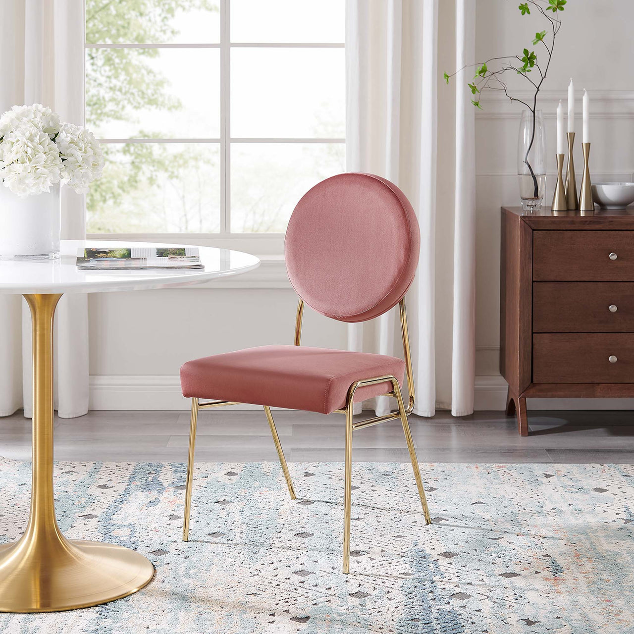Cressa Luxe Velvet Side Chair, Gold & Dusty Rose