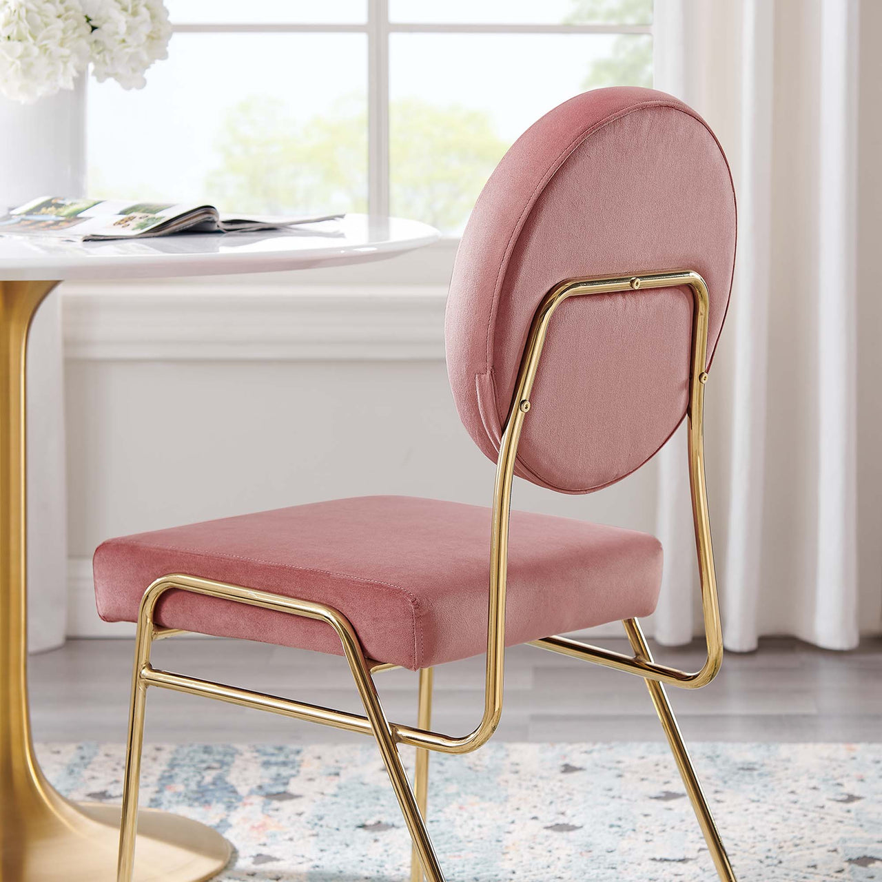 Cressa Luxe Velvet Side Chair, Gold & Dusty Rose