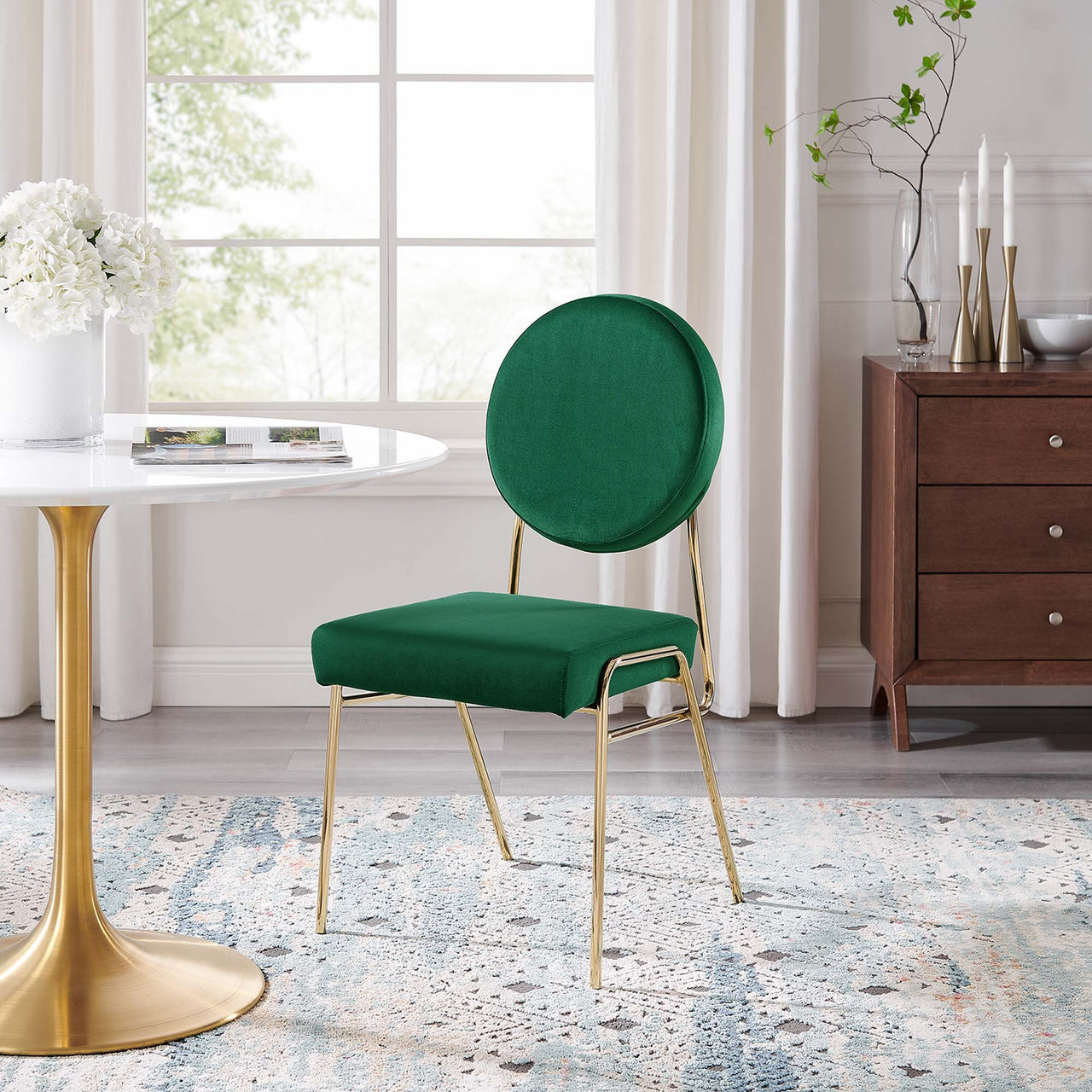 Cressa Luxe Velvet Side Chair, Gold & Green