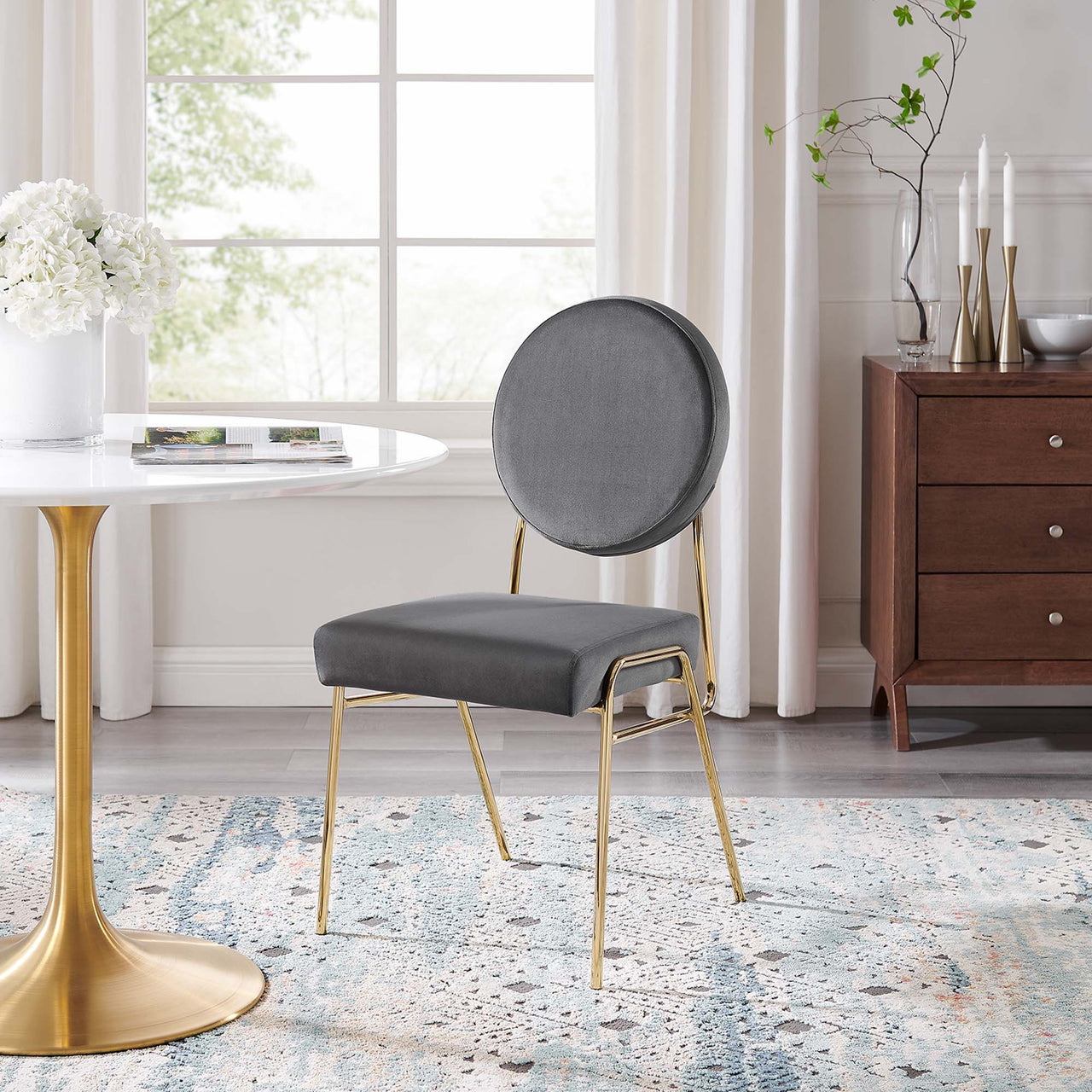 Cressa Luxe Velvet Side Chair, Gold & Gray