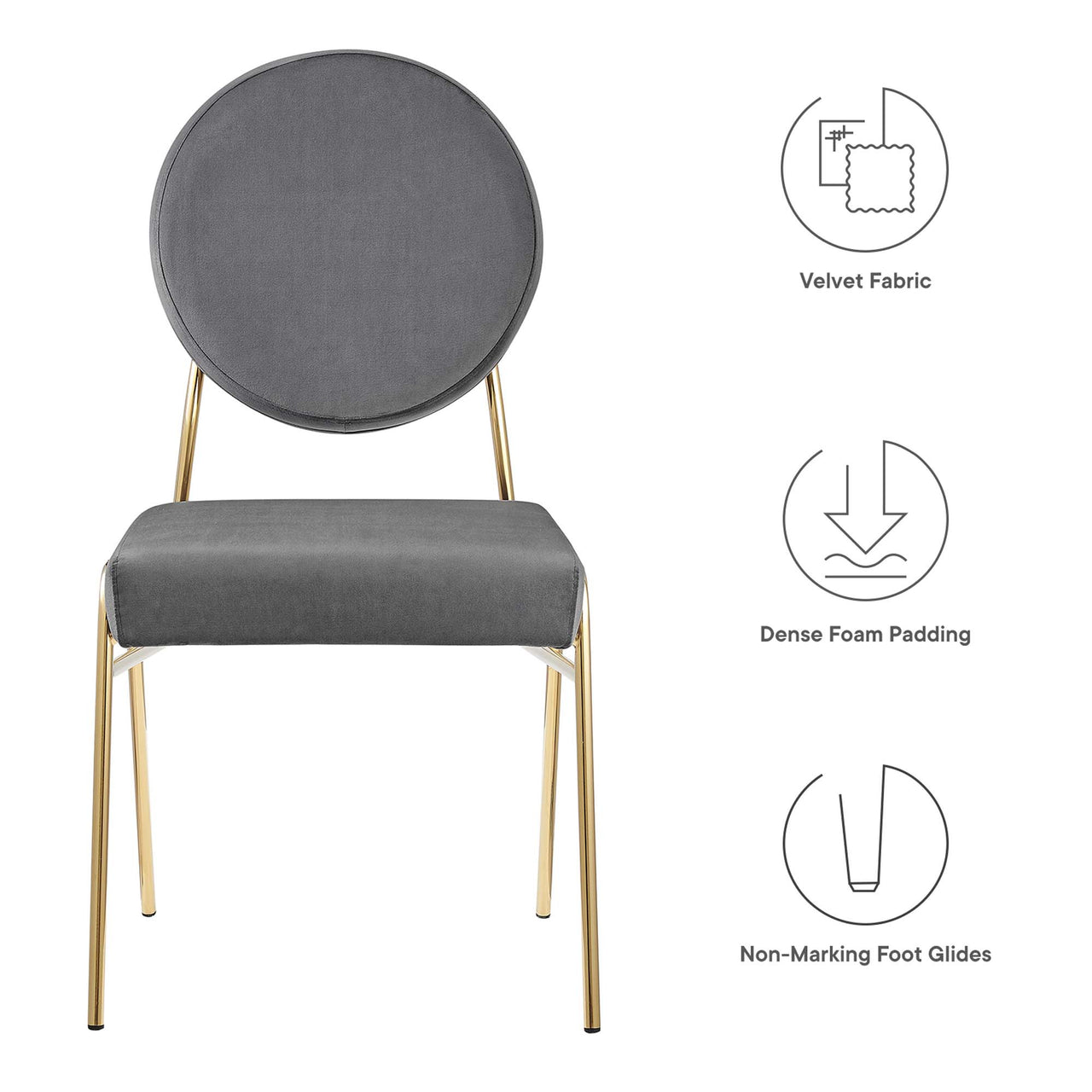 Cressa Luxe Velvet Side Chair, Gold & Gray