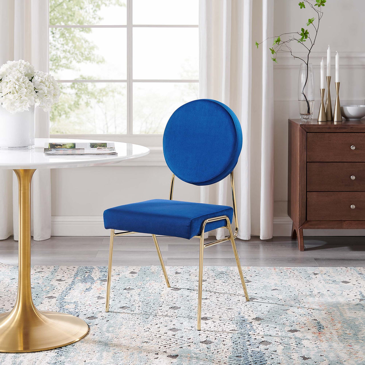 Cressa Luxe Velvet Side Chair, Gold & Navy