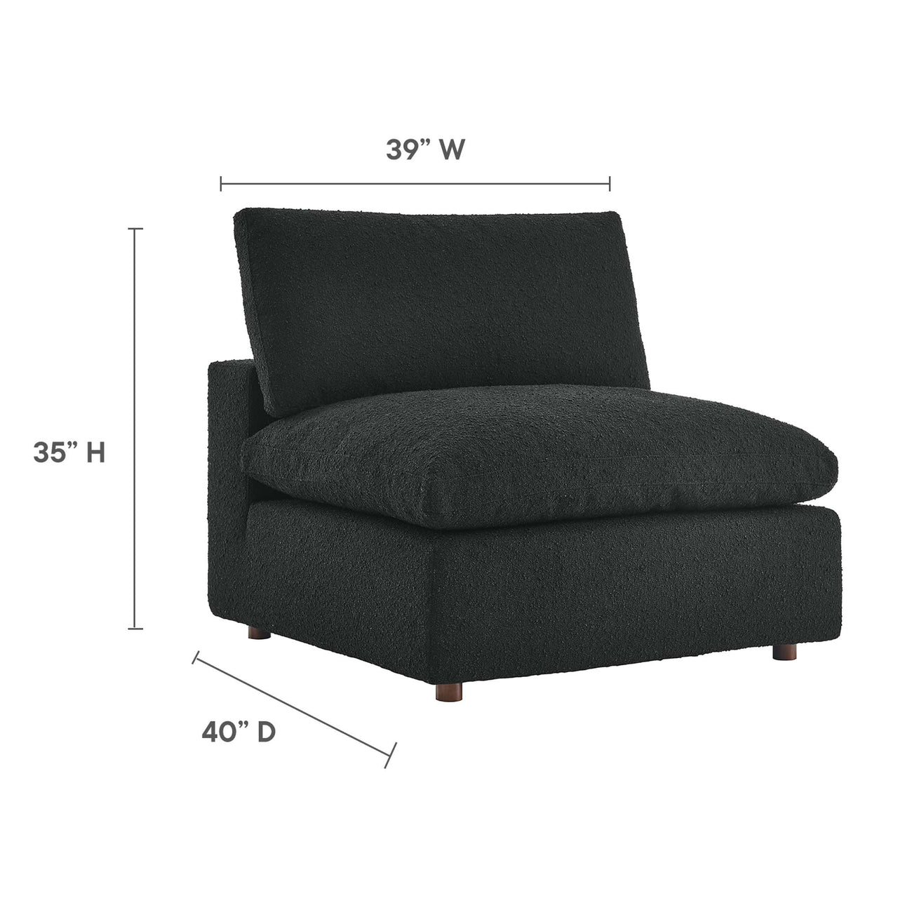 Angelic Cloudblend Boucle Armless Chair | Modular Sectional Component, Black