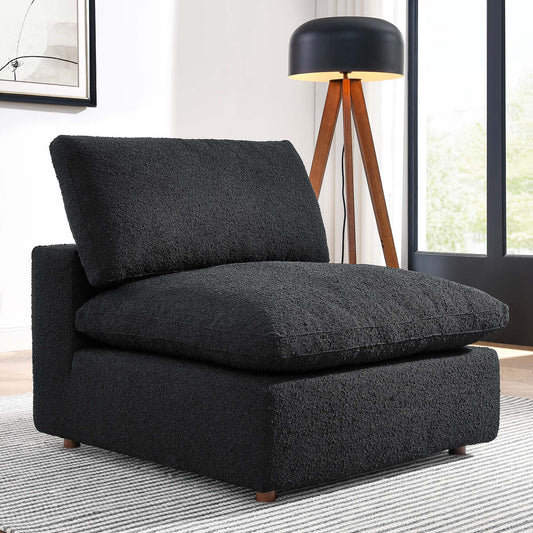 Angelic Cloudblend Boucle Armless Chair | Modular Sectional Component, Black