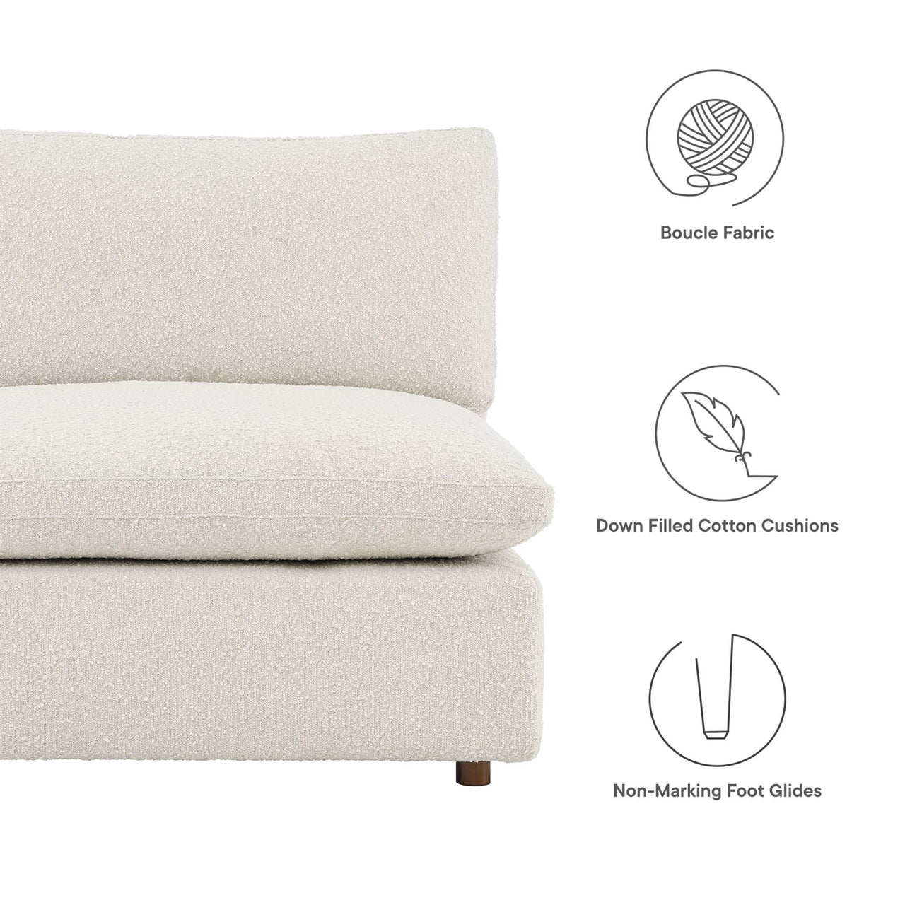 Angelic Cloudblend Boucle Armless Chair | Modular Sectional Component, Ivory