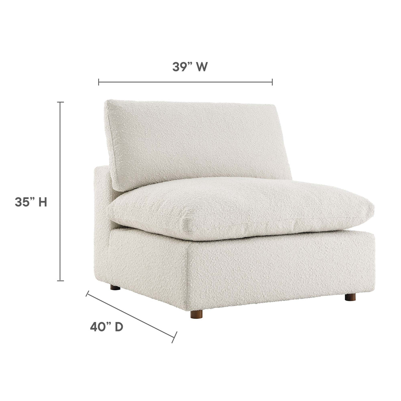 Angelic Cloudblend Boucle Armless Chair | Modular Sectional Component, Ivory