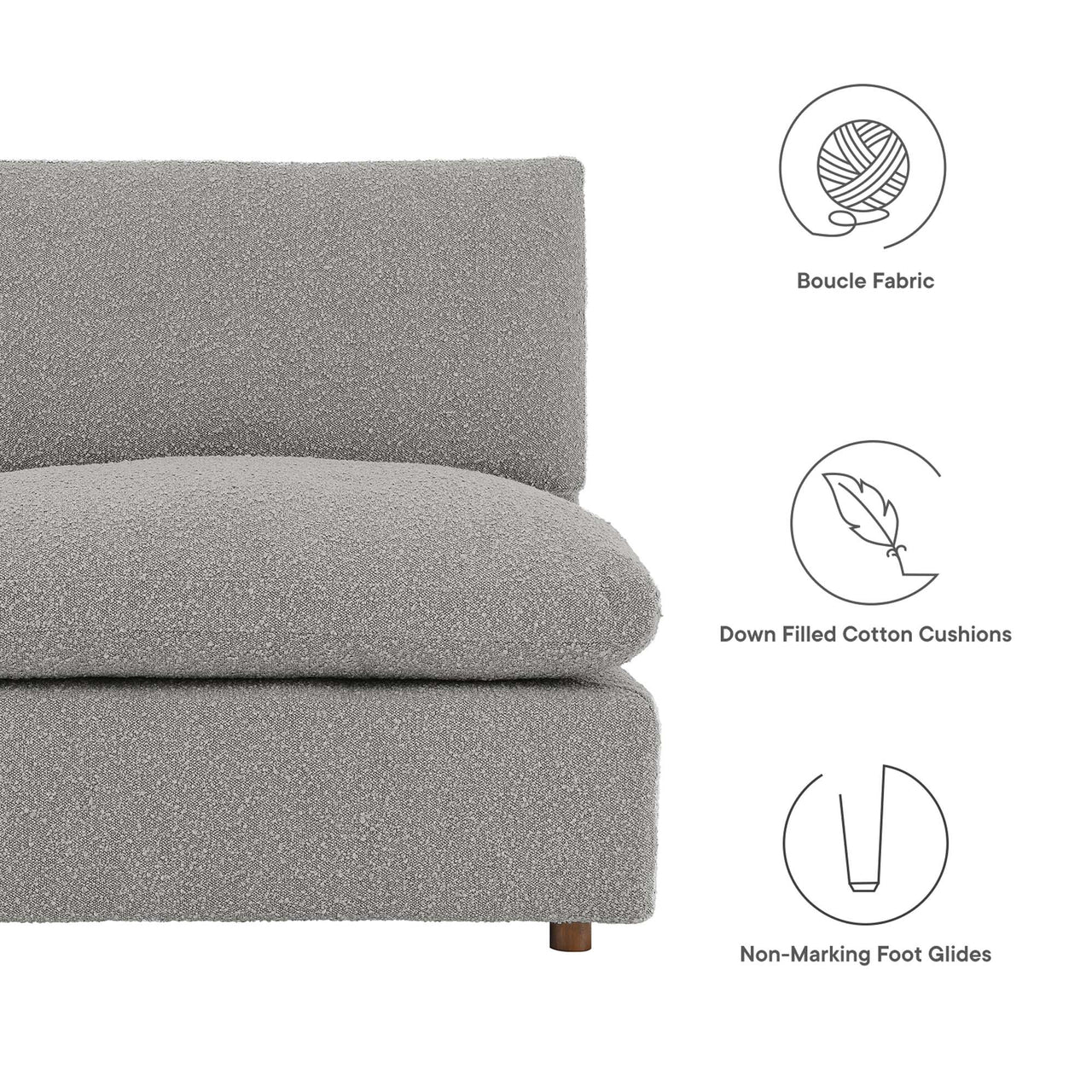 Angelic Cloudblend Boucle Armless Chair | Modular Sectional Component, Light Gray