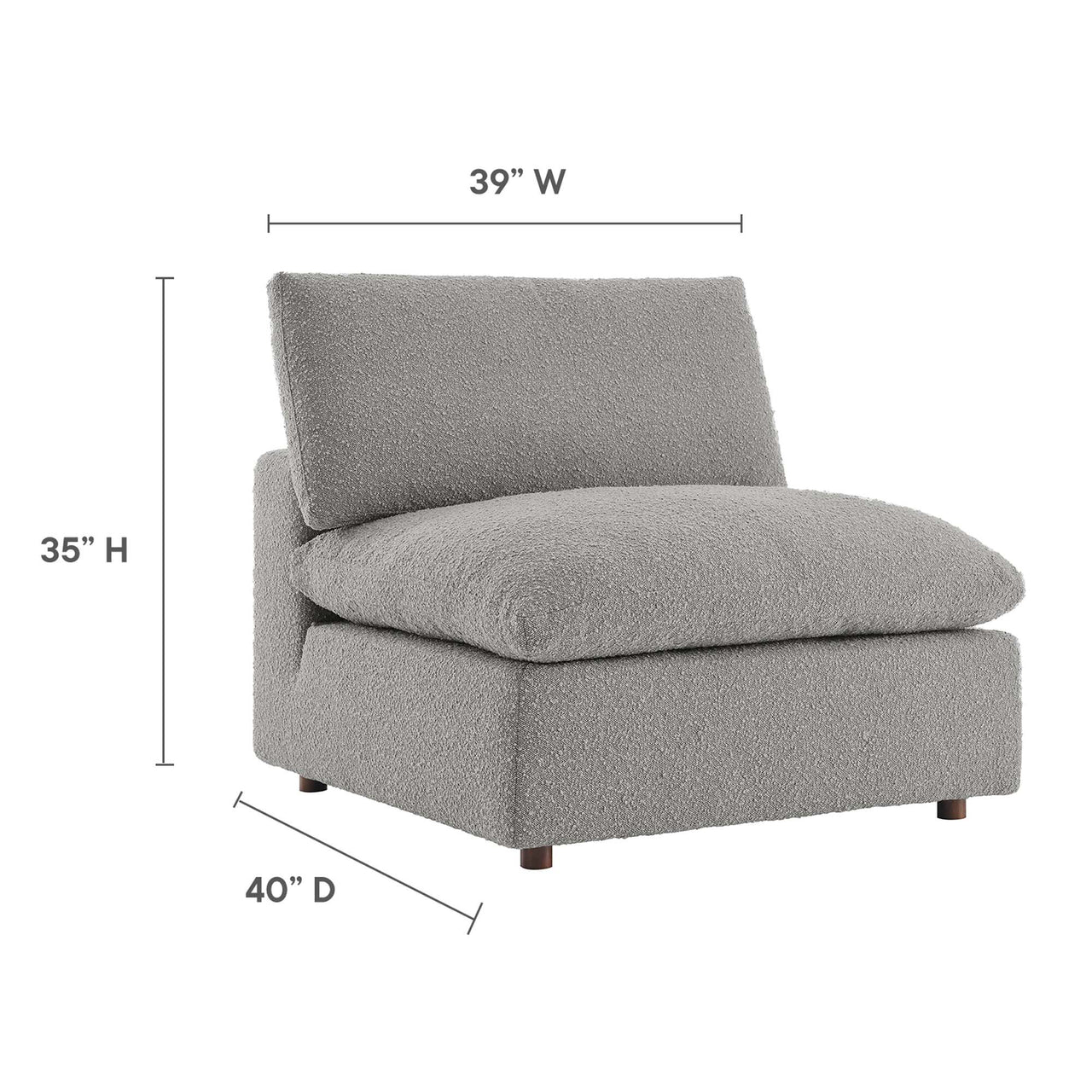 Angelic Cloudblend Boucle Armless Chair | Modular Sectional Component, Light Gray