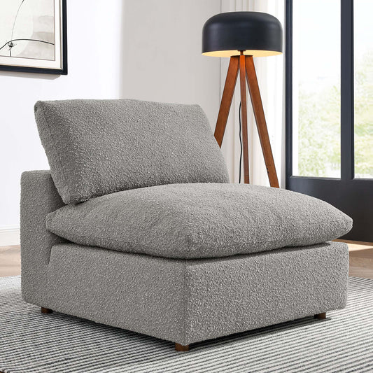 Angelic Cloudblend Boucle Armless Chair | Modular Sectional Component, Light Gray