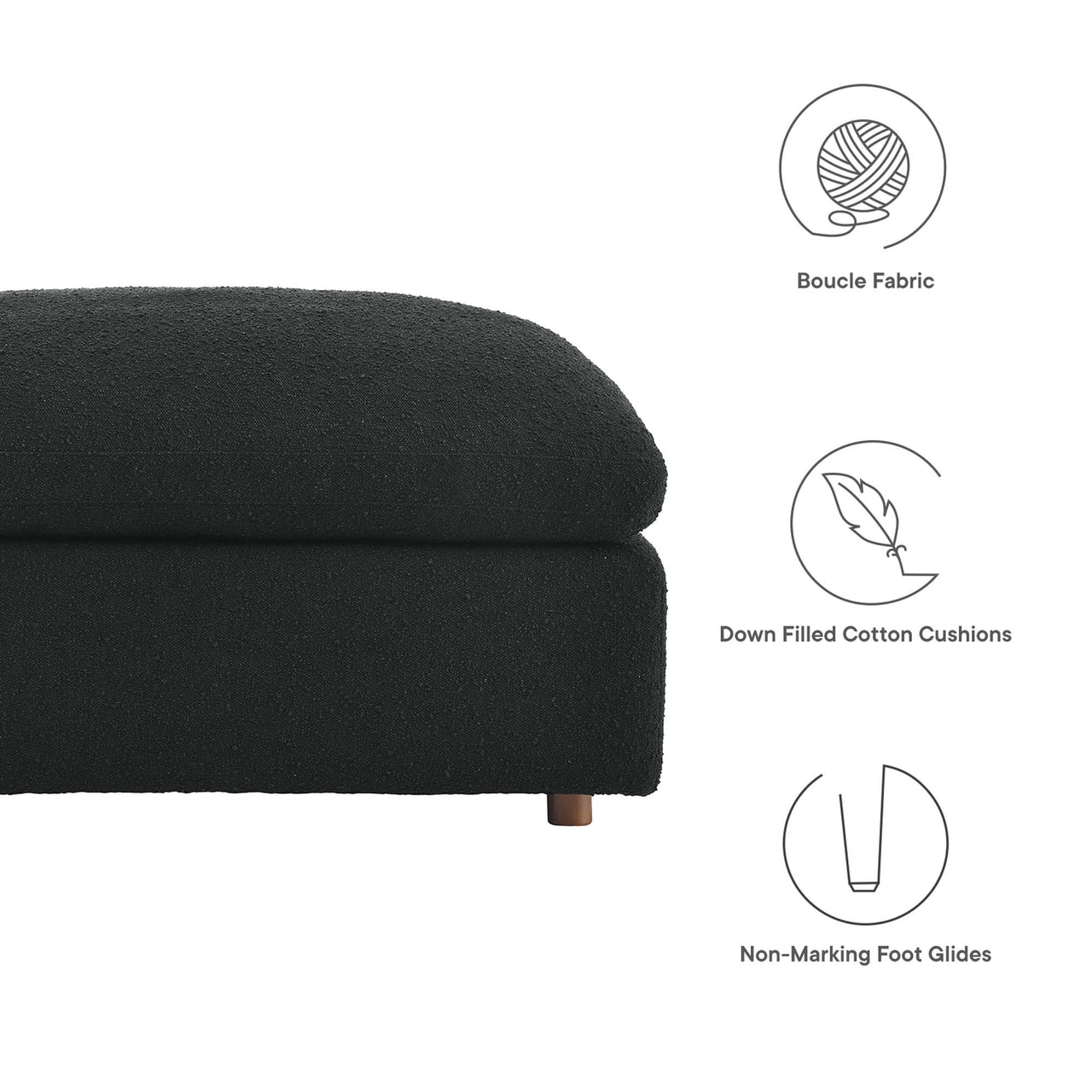Angelic Cloudblend Boucle Ottoman | Modular Sectional Component, Black