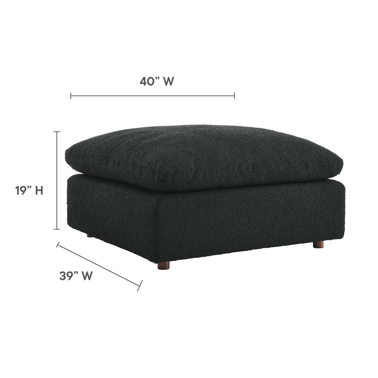 Angelic Cloudblend Boucle Ottoman | Modular Sectional Component, Black