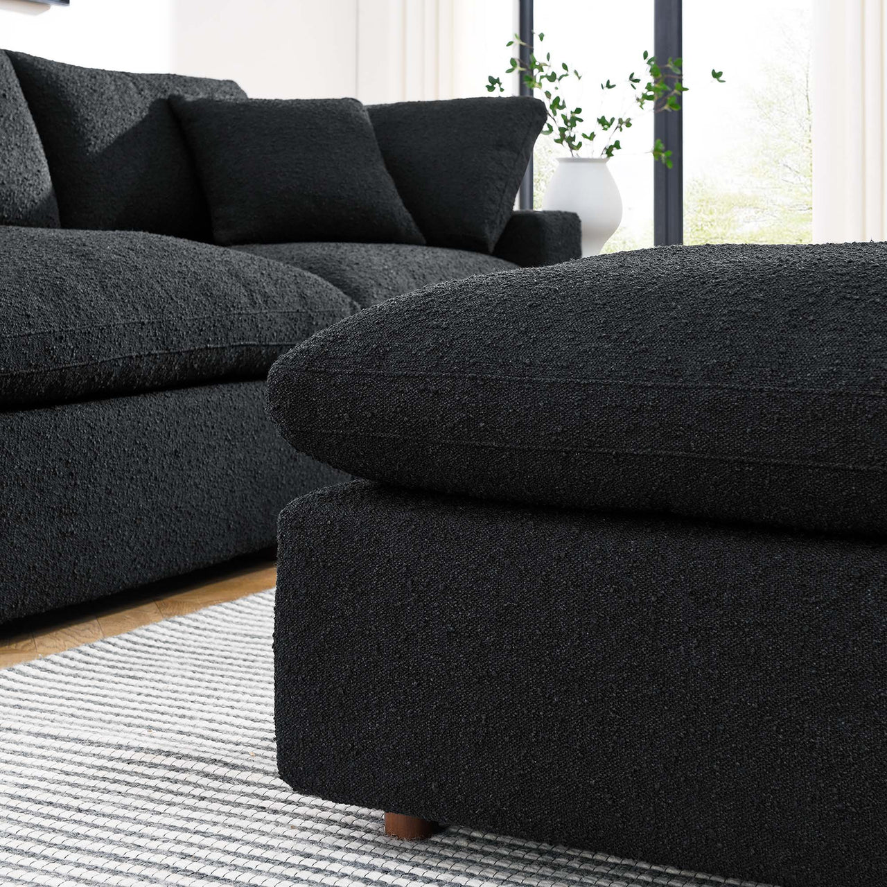Angelic Cloudblend Boucle Ottoman | Modular Sectional Component, Black
