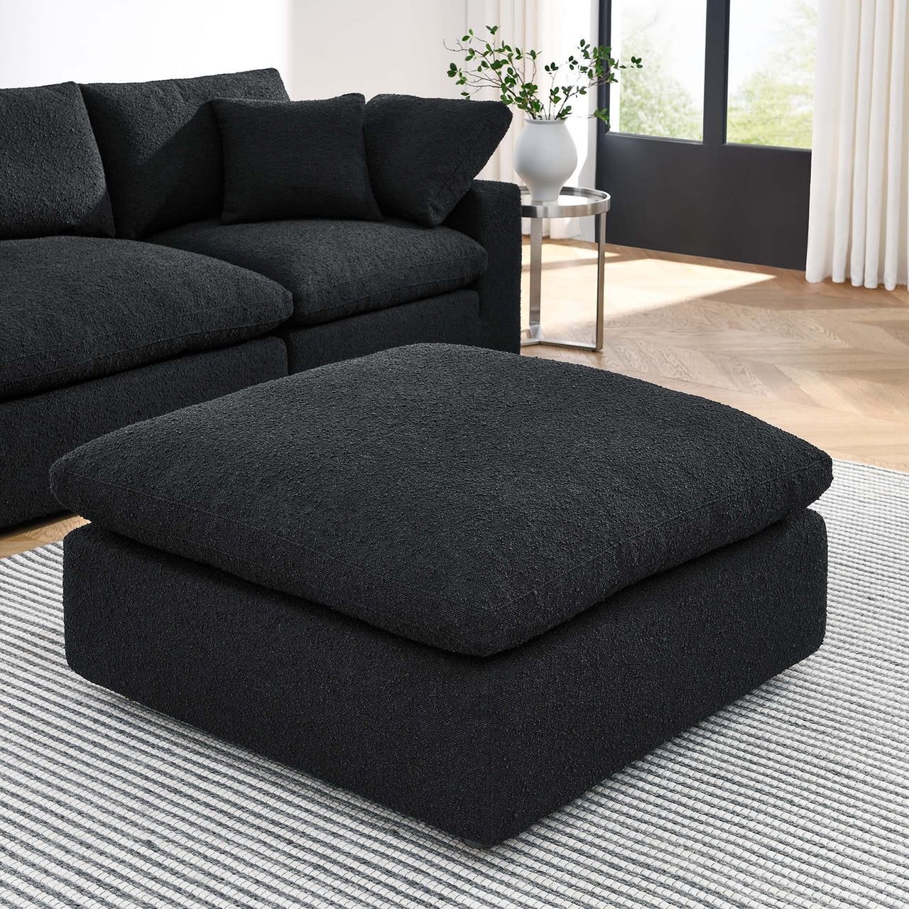 Angelic Cloudblend Boucle Ottoman | Modular Sectional Component, Black