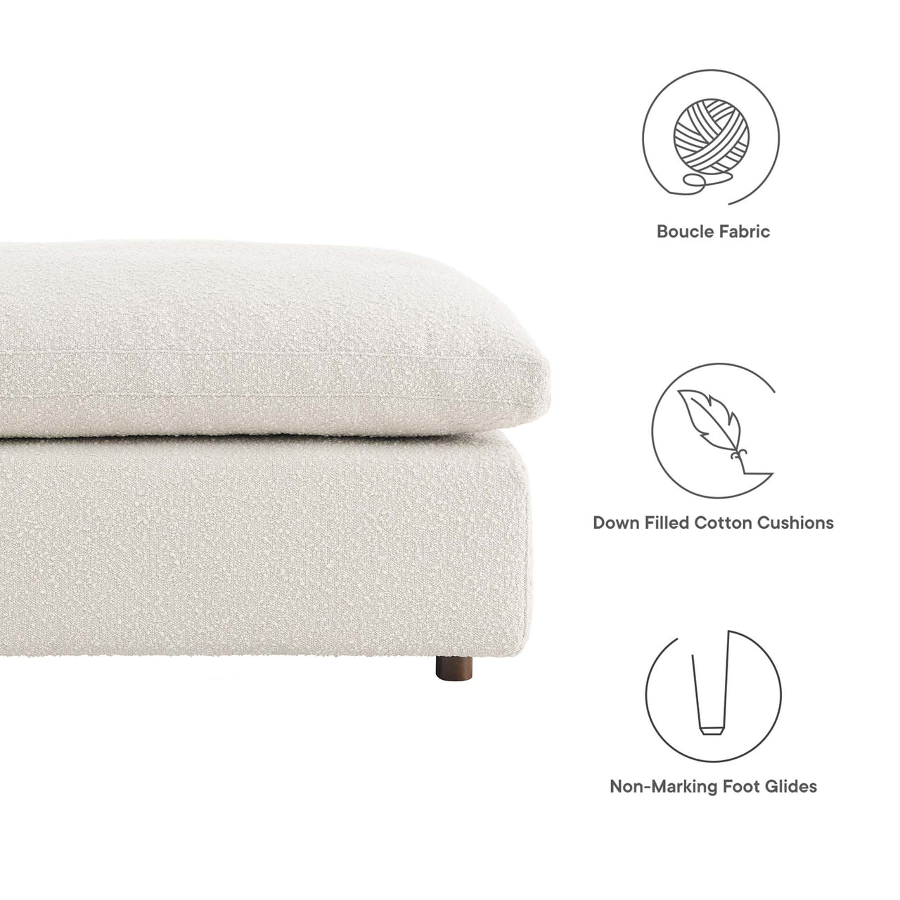Angelic Cloudblend Boucle Ottoman | Modular Sectional Component, Ivory