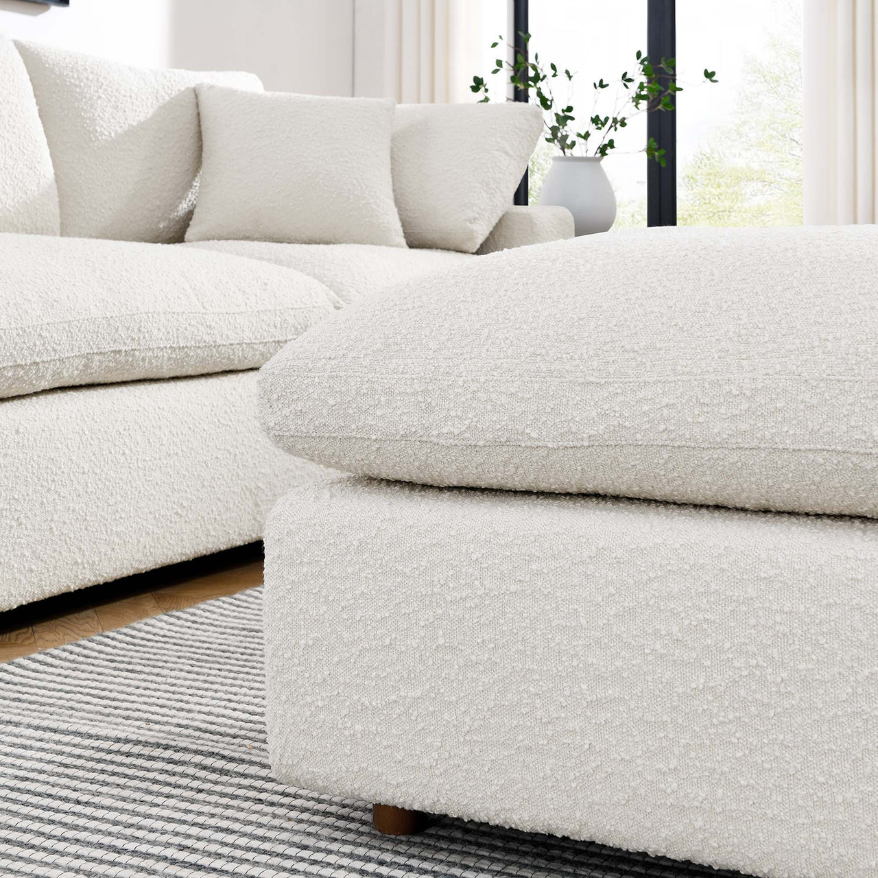 Angelic Cloudblend Boucle Ottoman | Modular Sectional Component, Ivory