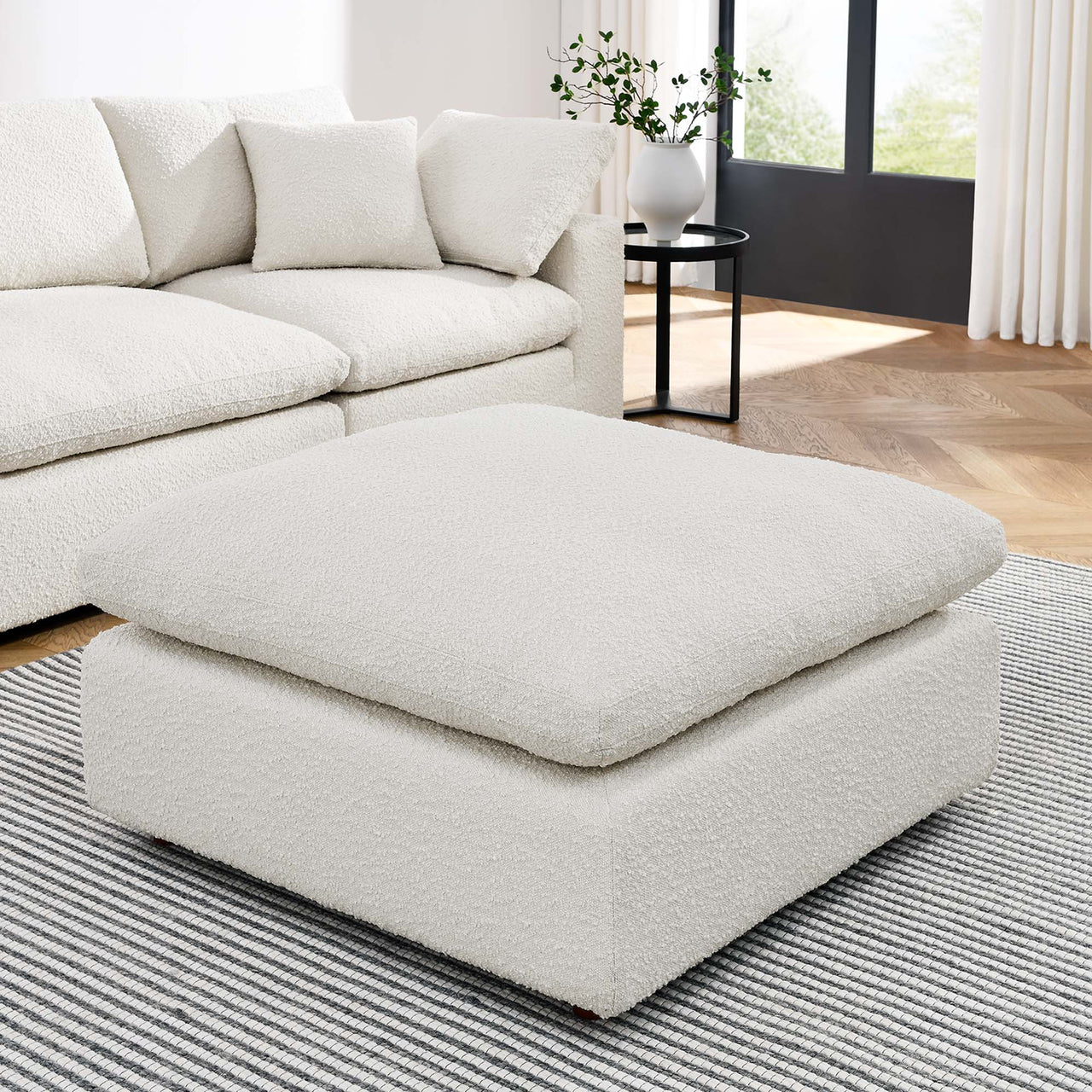 Angelic Cloudblend Boucle Ottoman | Modular Sectional Component, Ivory