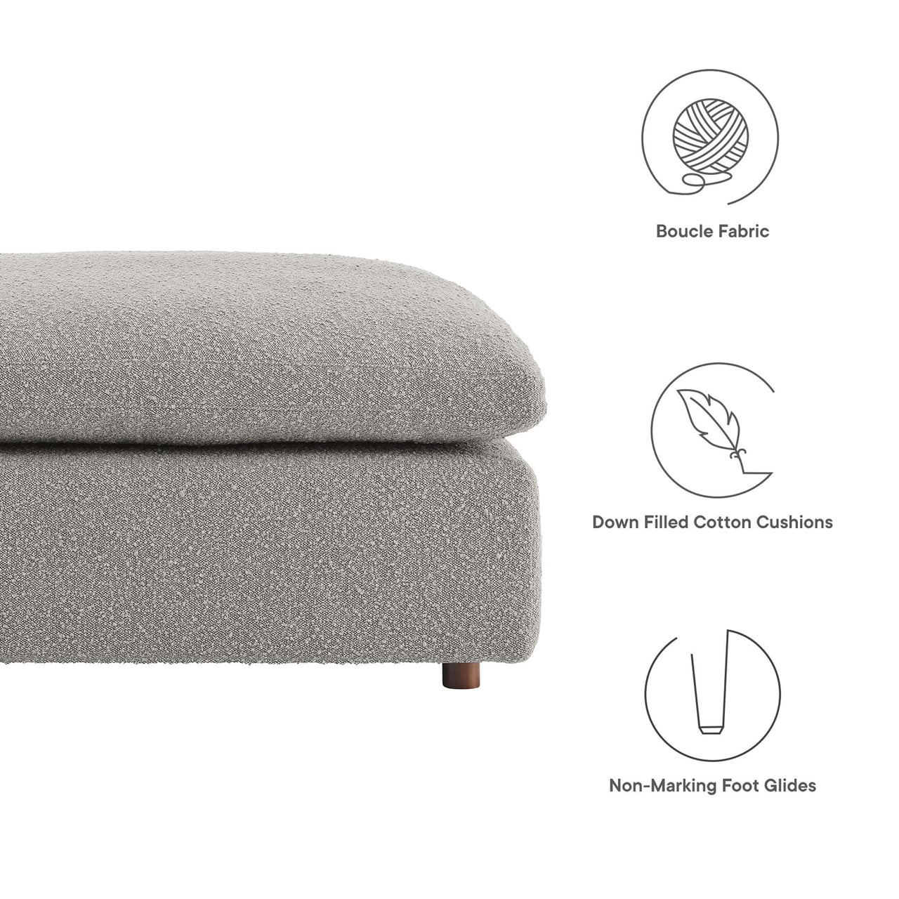 Angelic Cloudblend Boucle Ottoman | Modular Sectional Component, Light Gray