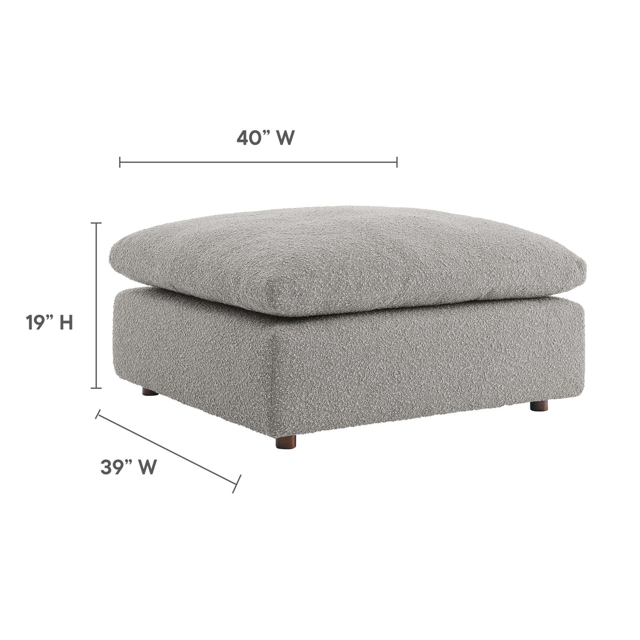 Angelic Cloudblend Boucle Ottoman | Modular Sectional Component, Light Gray