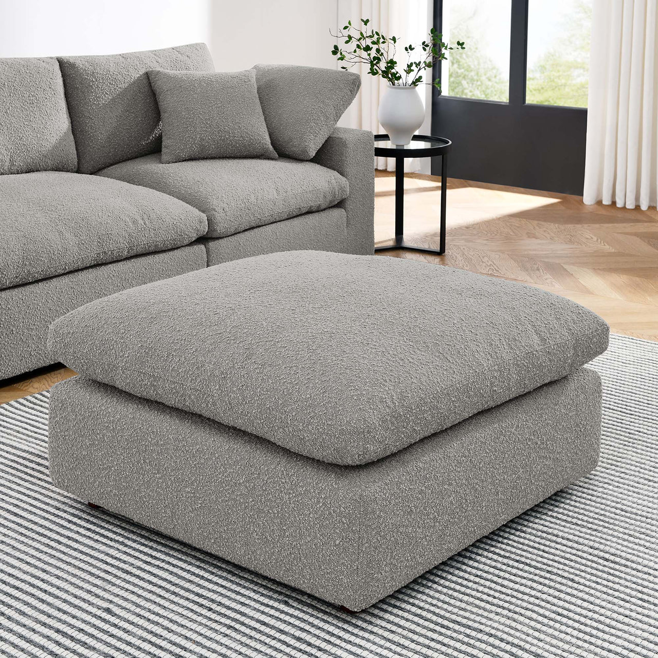 Angelic Cloudblend Boucle Ottoman | Modular Sectional Component, Light Gray