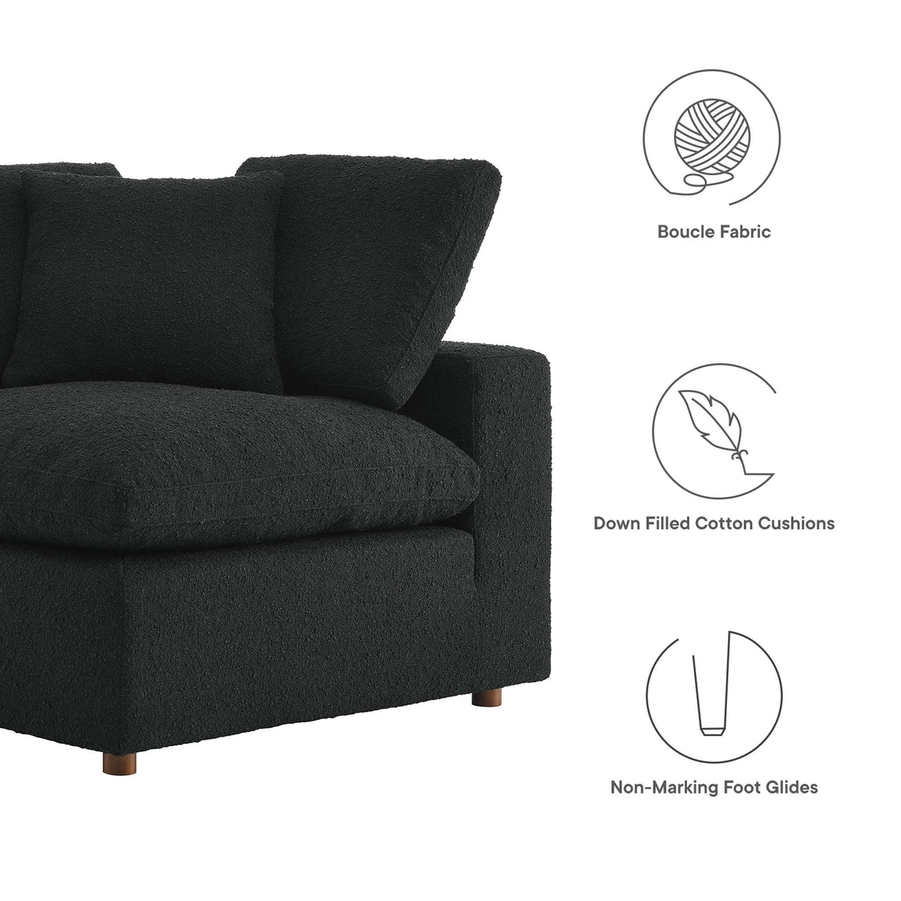 Angelic Cloudblend Boucle Corner Chair | Modular Sectional Component, Black