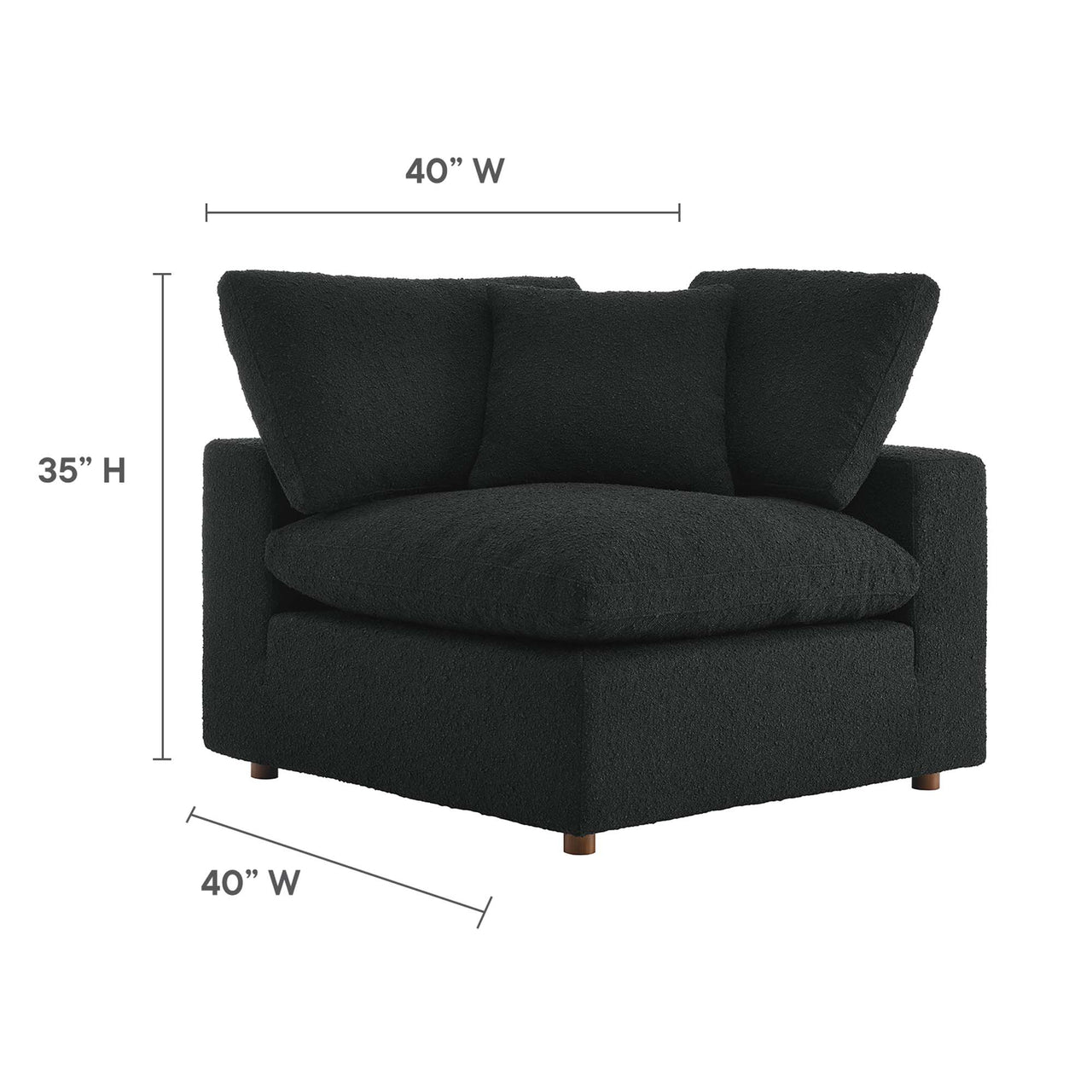 Angelic Cloudblend Boucle Corner Chair | Modular Sectional Component, Black