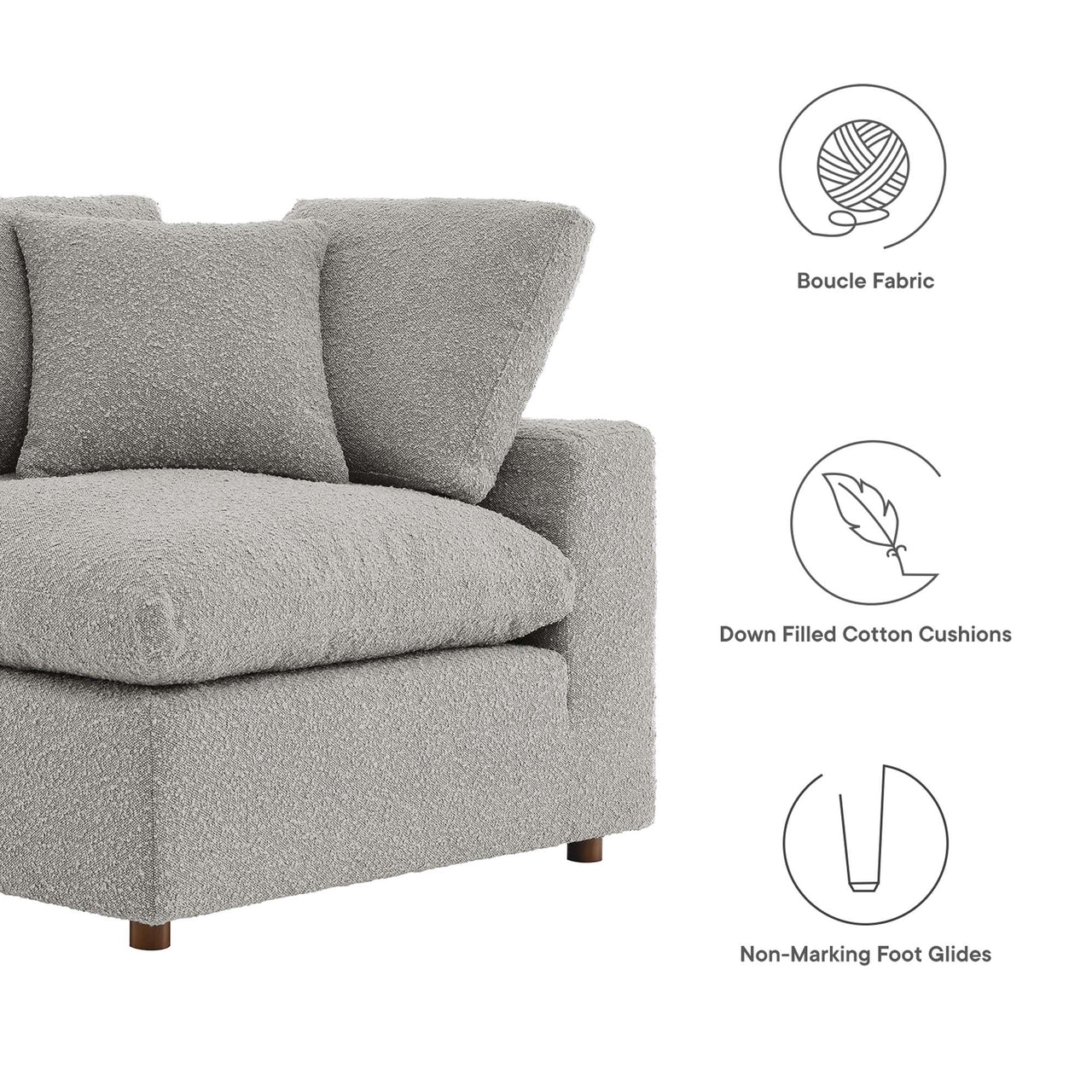 Angelic Cloudblend Boucle Corner Chair | Modular Sectional Component, Light Gray