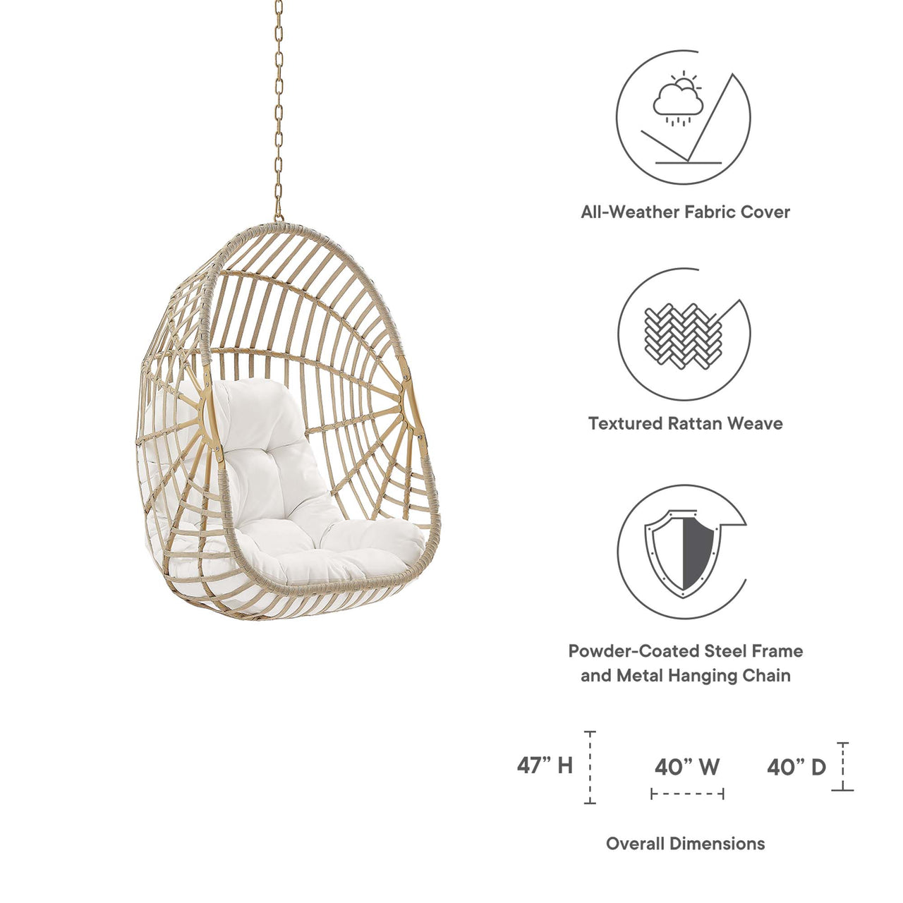 Charlotte Swing Chair, Natural Wood & White