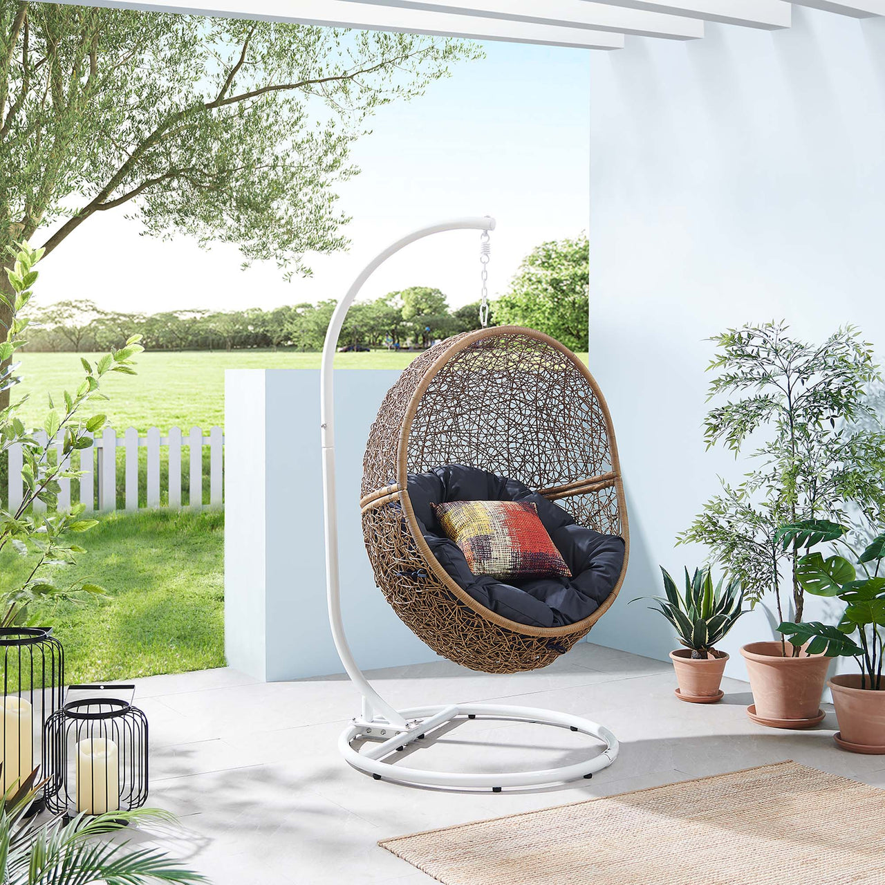 Chrysalis Alfresco Swing Chair, Cappuccino & Navy